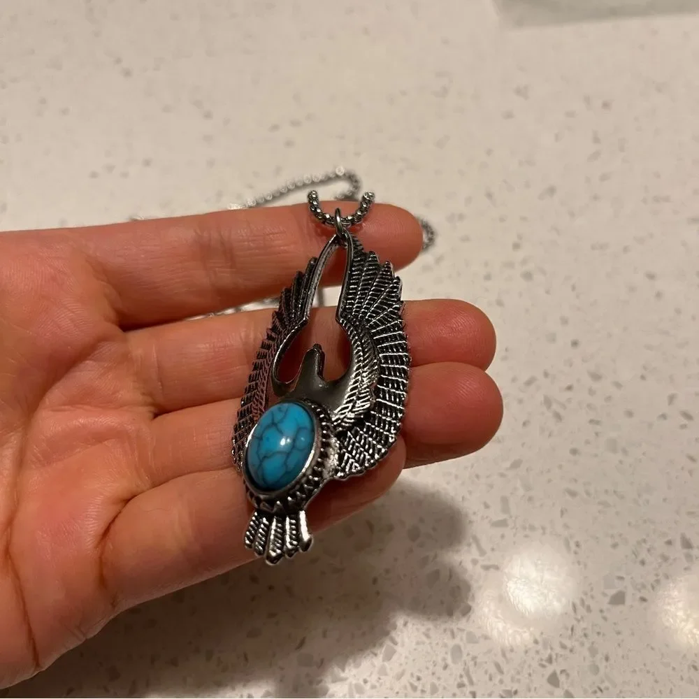 Faux Turquoise Eagle Pendant Necklace Accessory For Men‎